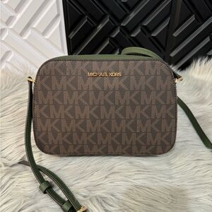 Michael Michael Kors Houston LG Zip Signature Logo Crossbody Amazon Green NWT